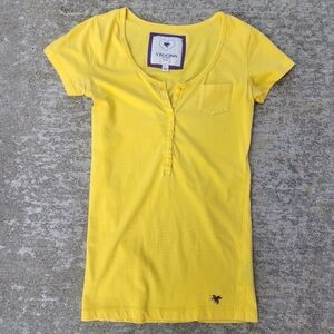 Y2K 2000s VIGOSS Yellow Purple Detail Short‎ Sleeve V-Neck Henley T-shirt, L